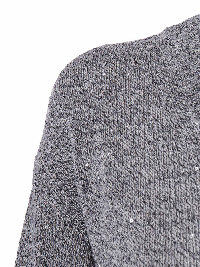 Sequined Sweater With Elbow-Length Sleeves Grey Crewneck