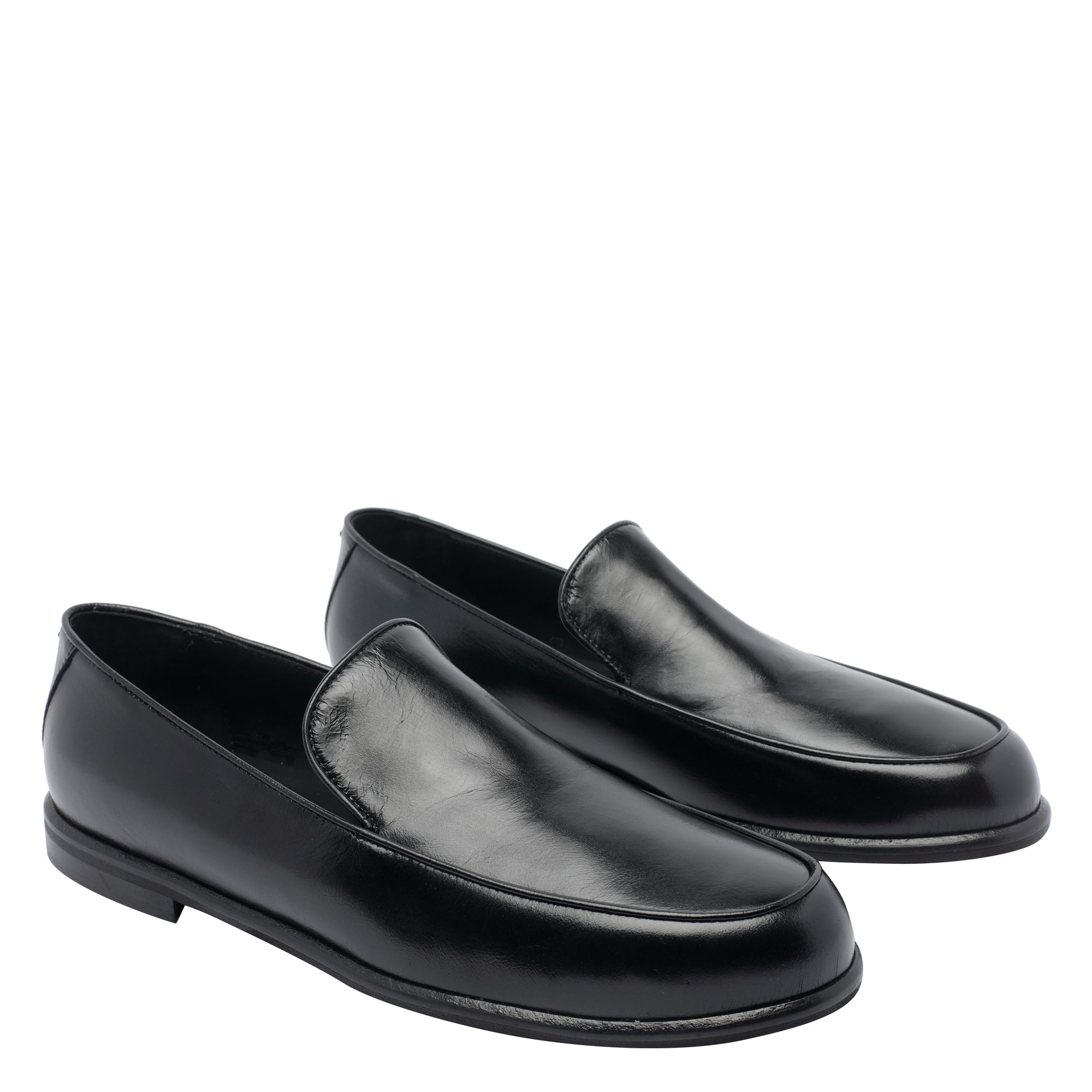 Poeve Flat Shoes Black Calf Leather/rubber Sole