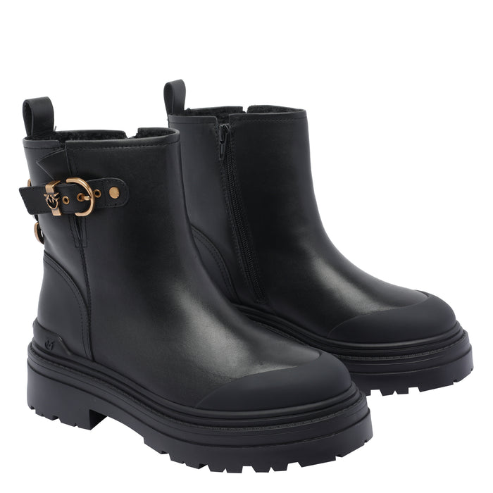 Pinko Boots Black Calf Leather/rubber Sole