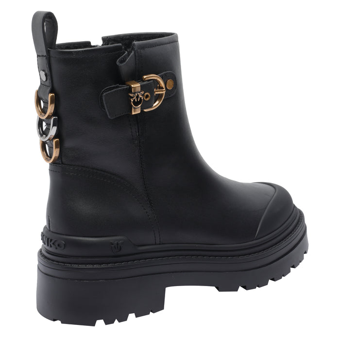Pinko Boots Black Calf Leather/rubber Sole