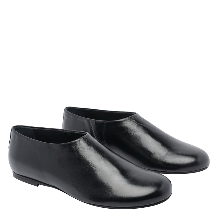 Poeve Flat Shoes Black Calf Leather/rubber Sole