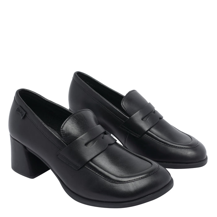 Camper With Heel Black Calf Leather/rubber Sole