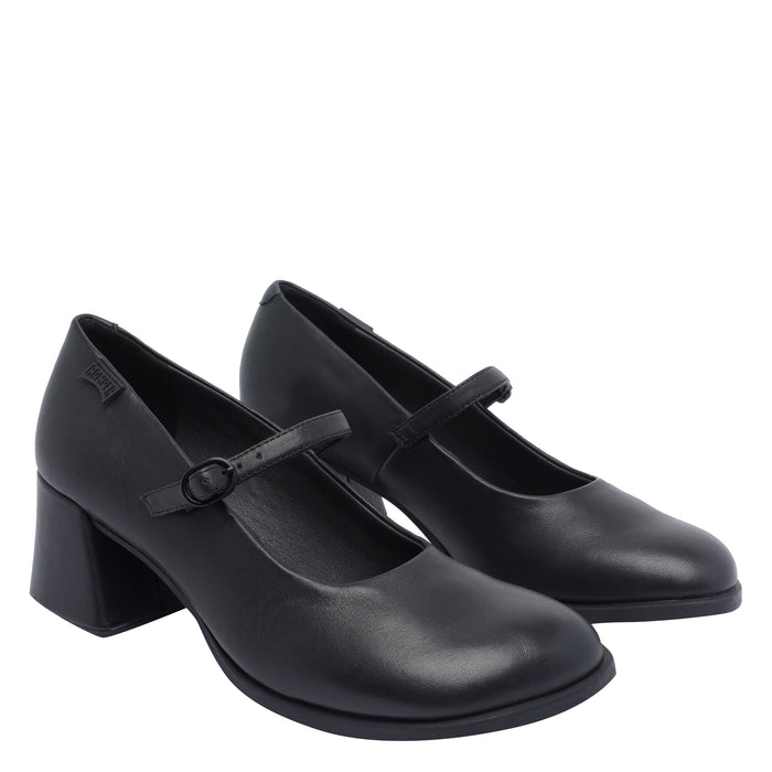 Camper With Heel Black Calf Leather/rubber Sole