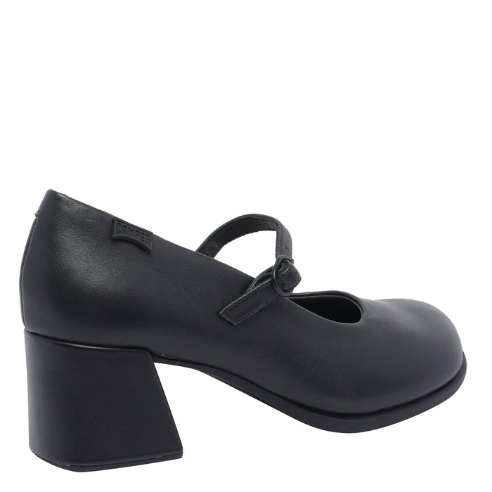 Camper With Heel Black Calf Leather/rubber Sole