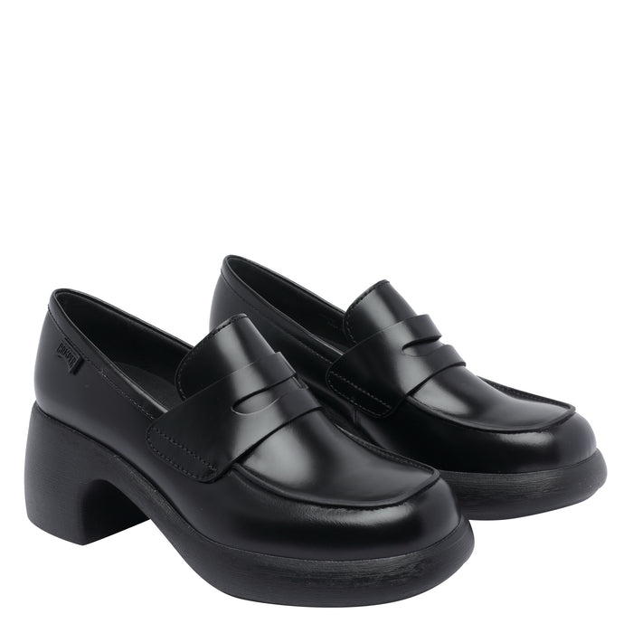 Camper With Heel Black Calf Leather/rubber Sole