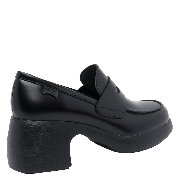 Camper With Heel Black Calf Leather/rubber Sole
