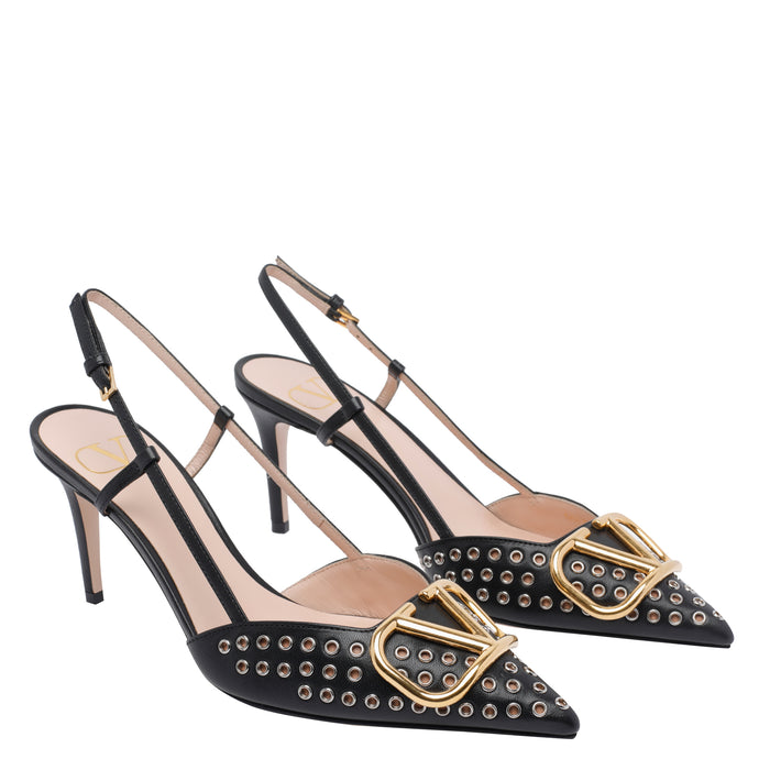 Valentino Garavani With Heel Black Calf Leather/leather Sole