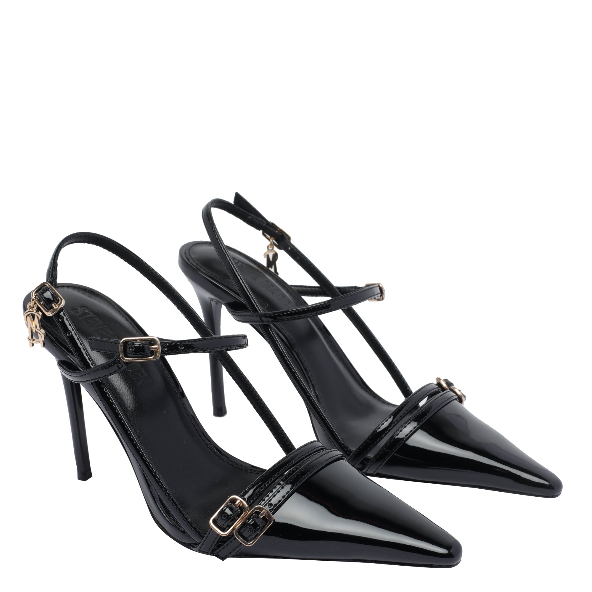 Steve Madden With Heel Black Patent/rubber Sole