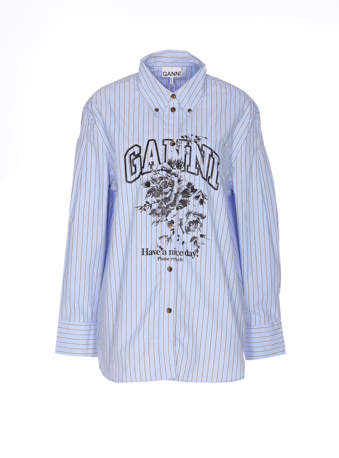 Ganni Shirts Blue Organic Cotton