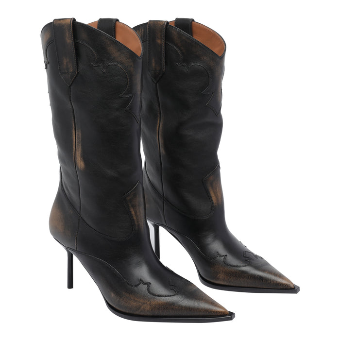Paris Texas Boots Black Calf Leather/leather Sole