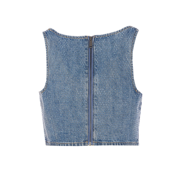 SELF PORTRAIT Top Blue Cotton