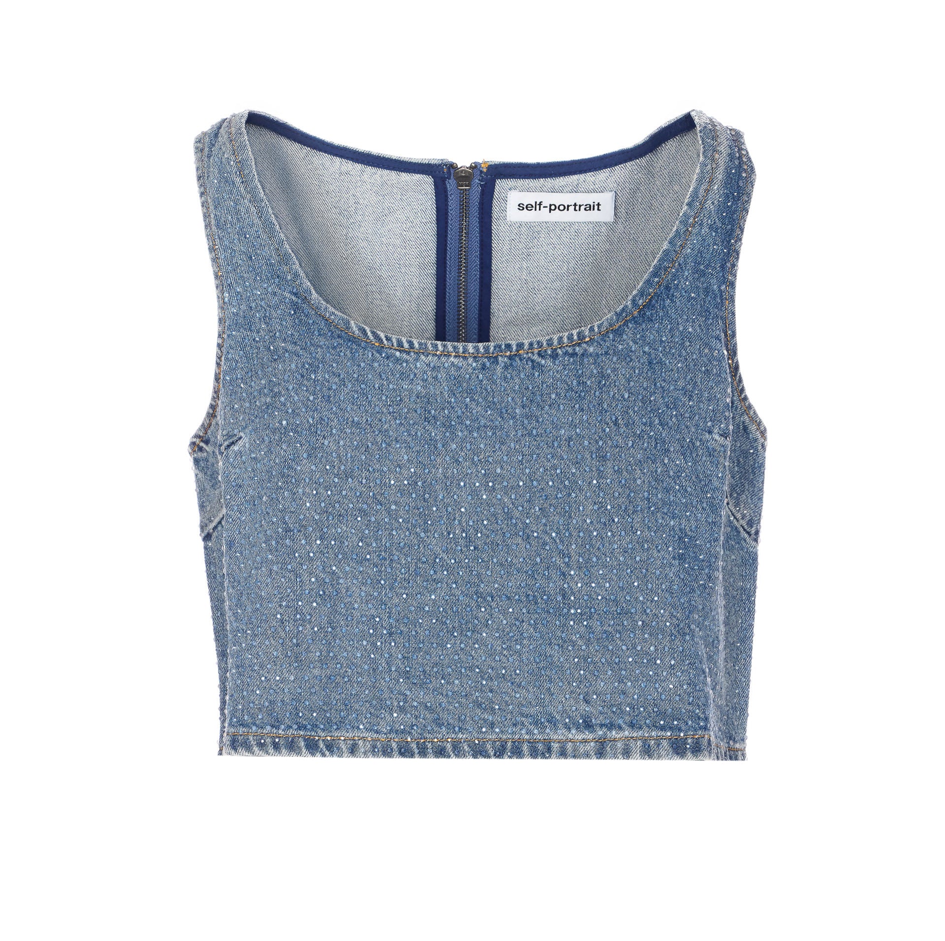 SELF PORTRAIT Top Blue Cotton