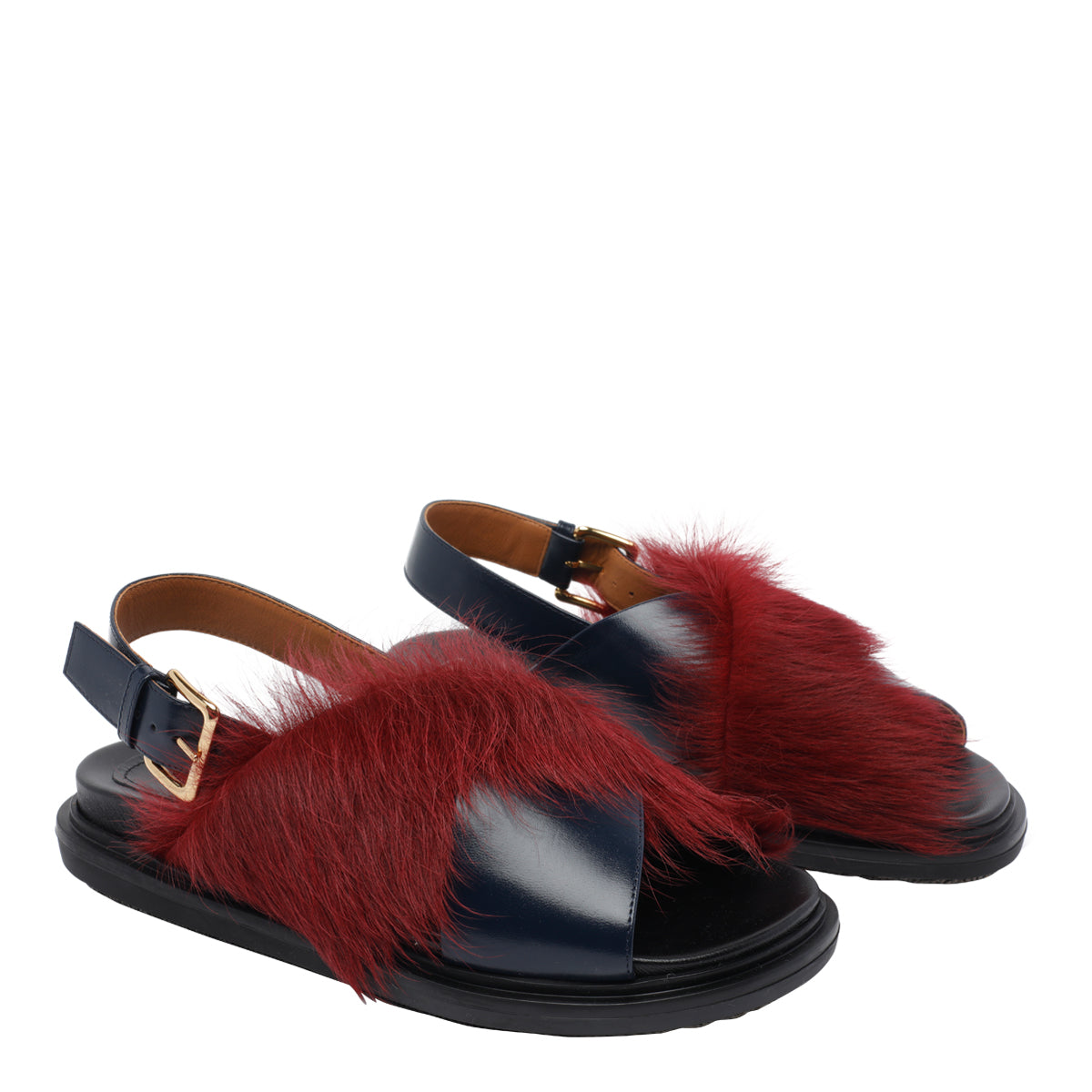 Marni Sandals Bordeaux Leather/ Rubber Sole