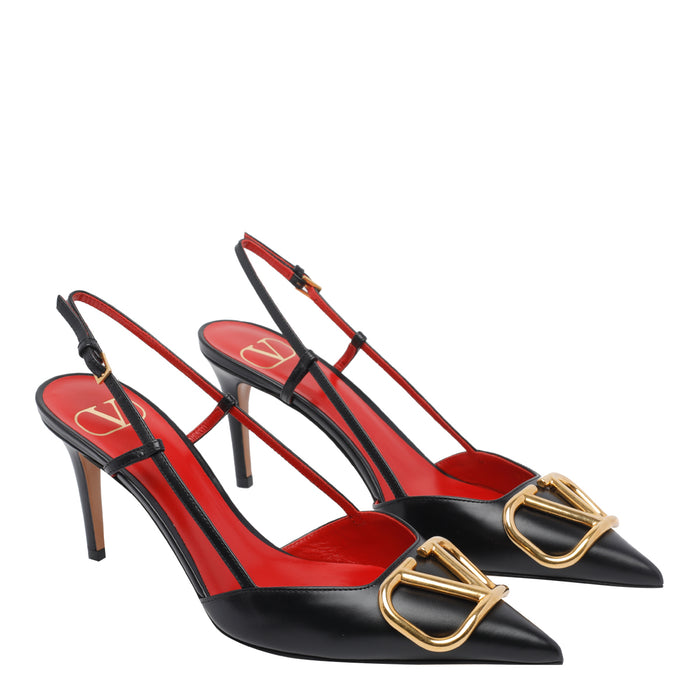 Valentino Garavani With Heel Black Calf Leather/leather Sole