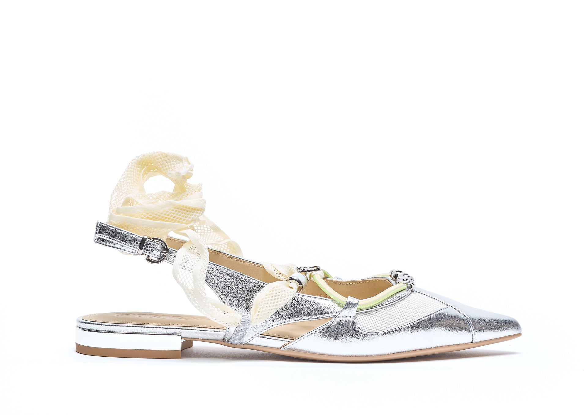 Pinko With Heel Silver Leather And Fabric Upper