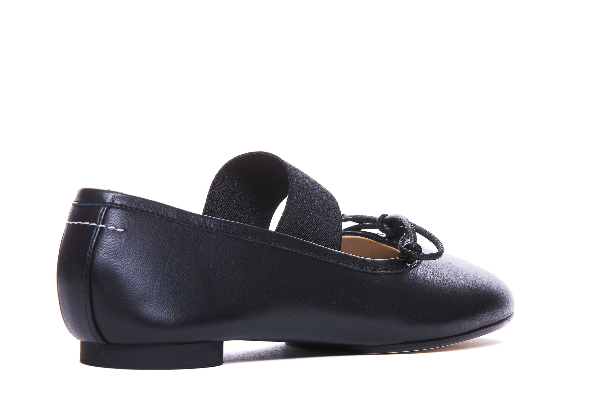 Mm6 Maison Margiela Flat Shoes Black Calf Leather/ Leather Sole