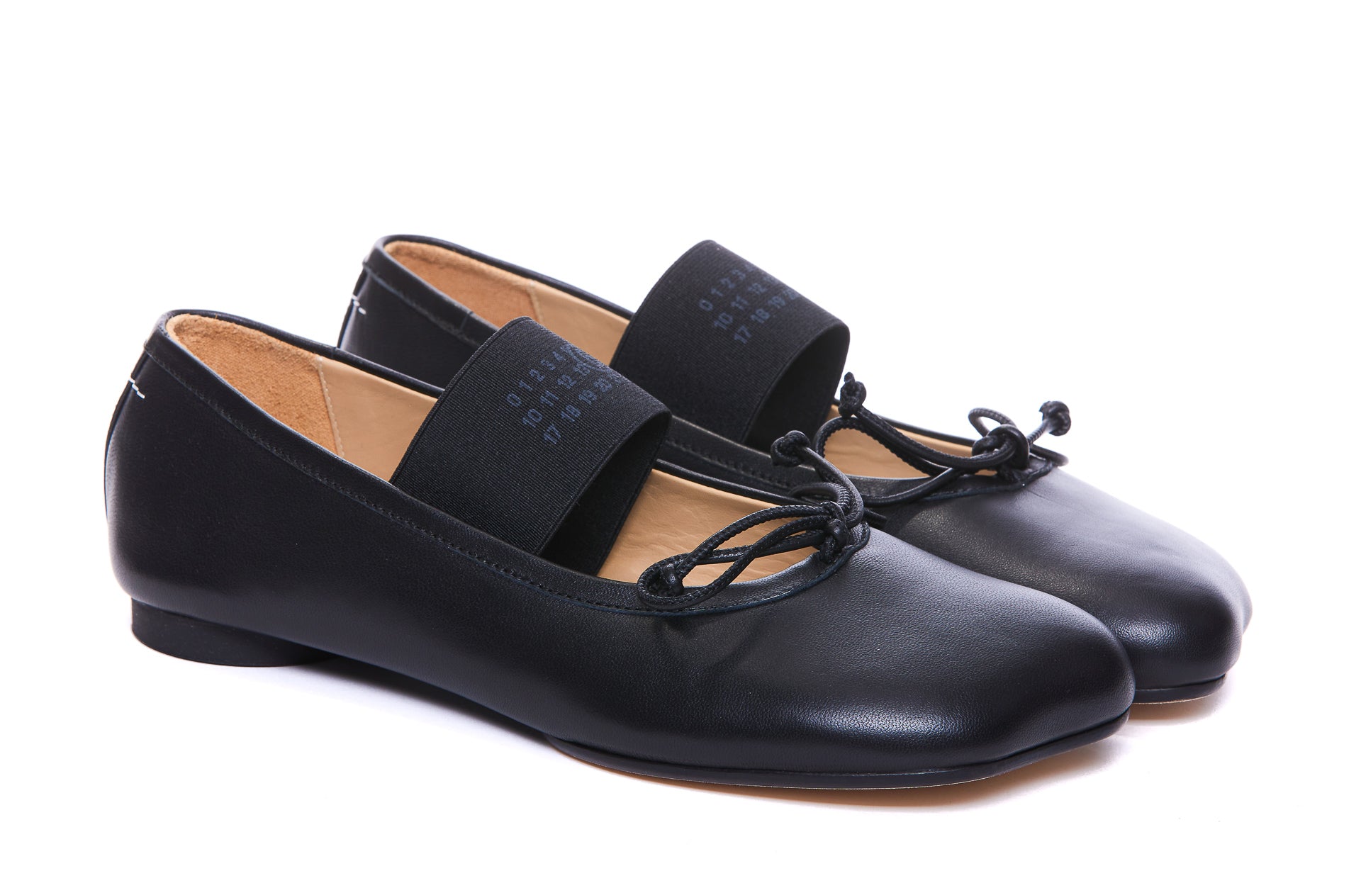 Mm6 Maison Margiela Flat Shoes Black Calf Leather/ Leather Sole