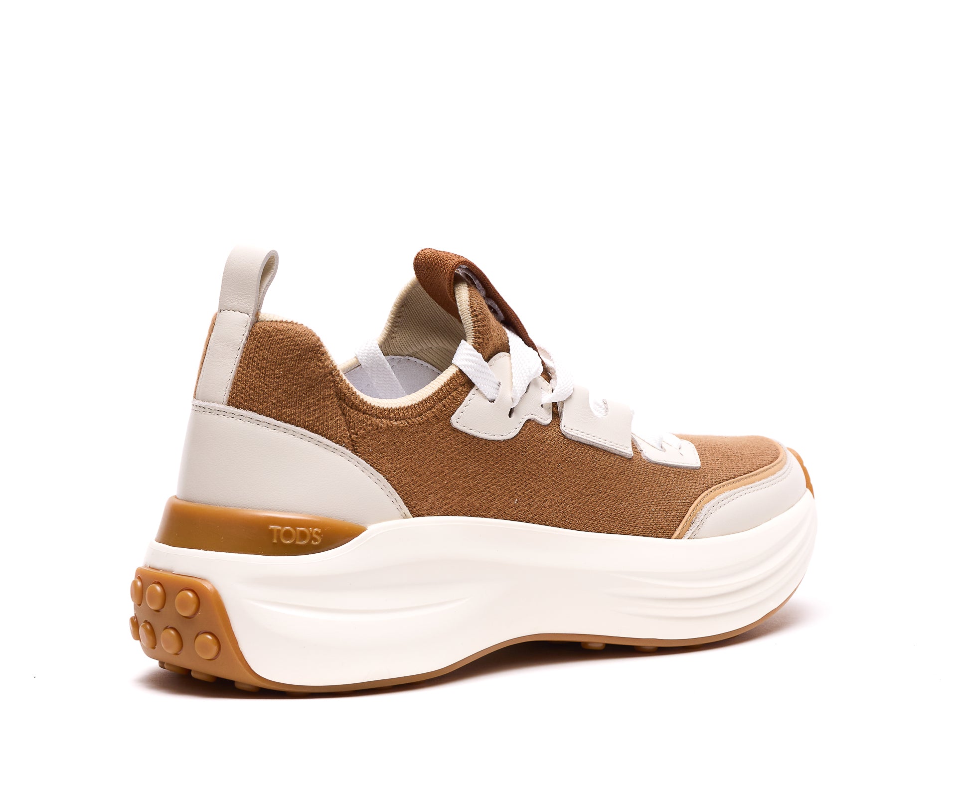 Tods Sneakers Brown Leather And Fabric