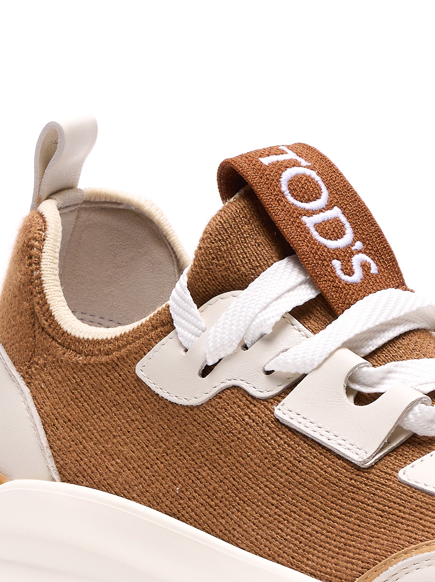 Tods Sneakers Brown Leather And Fabric