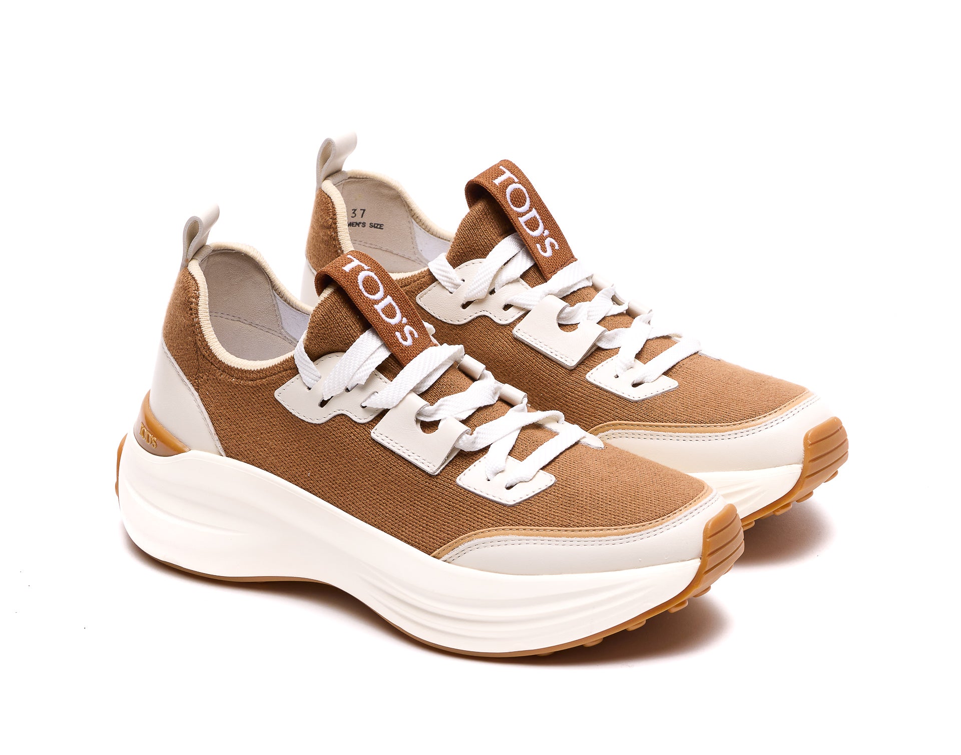 Tods Sneakers Brown Leather And Fabric