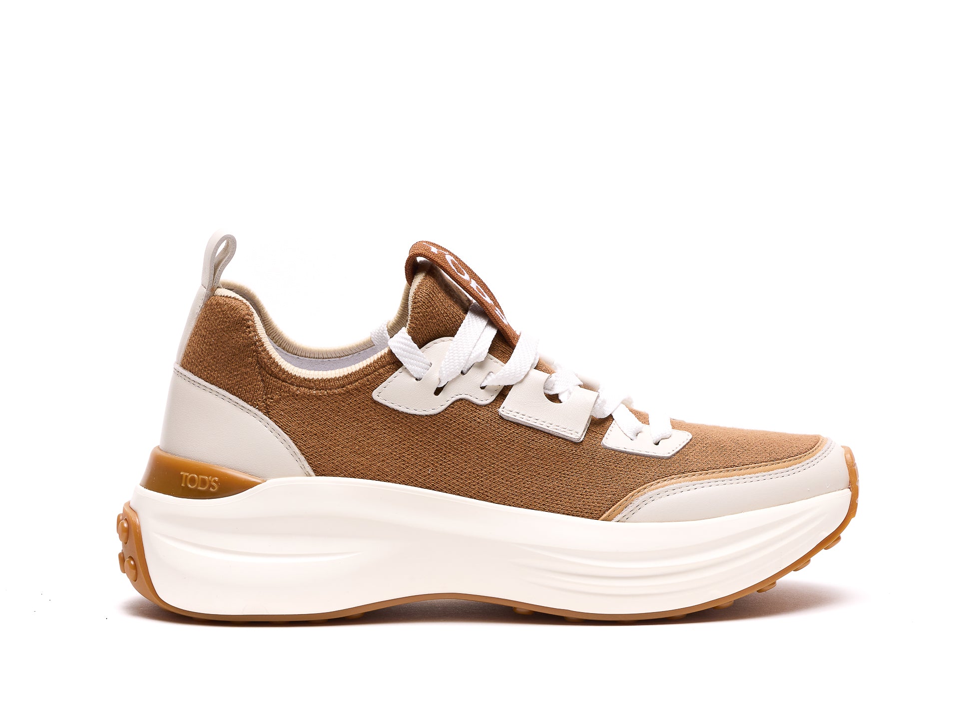 Tods Sneakers Brown Leather And Fabric