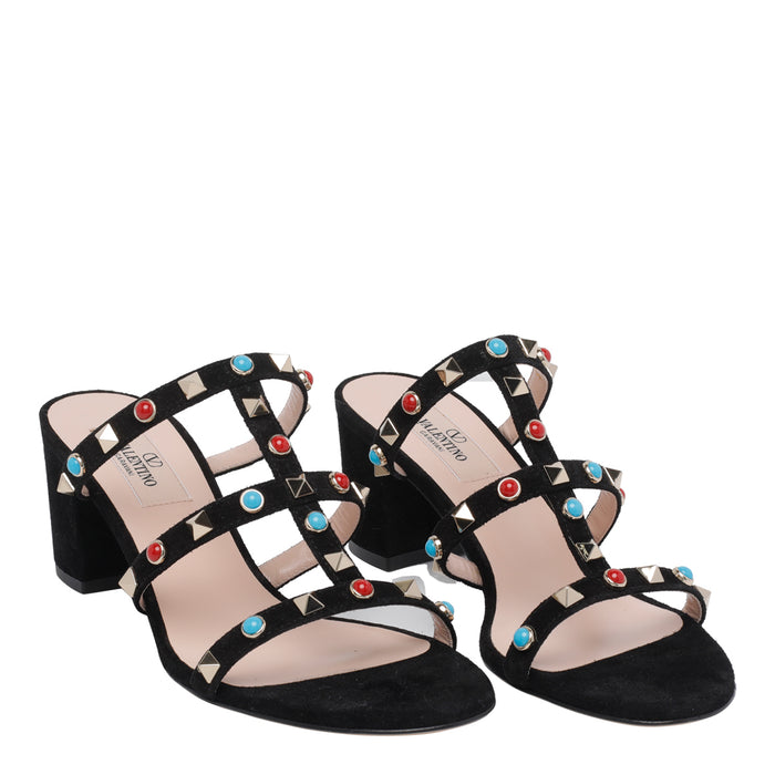 Valentino Garavani Sandals Black Suede Leather/leather Sole