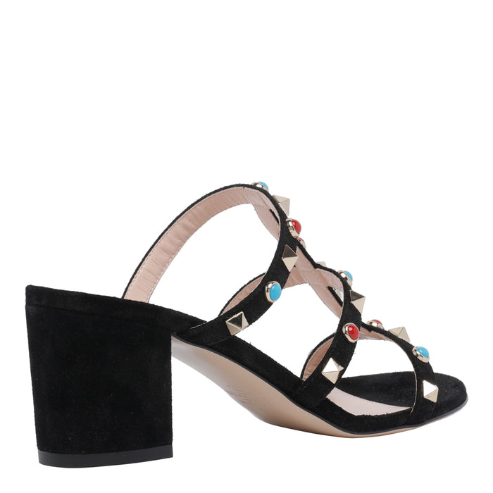 Valentino Garavani Sandals Black Suede Leather/leather Sole