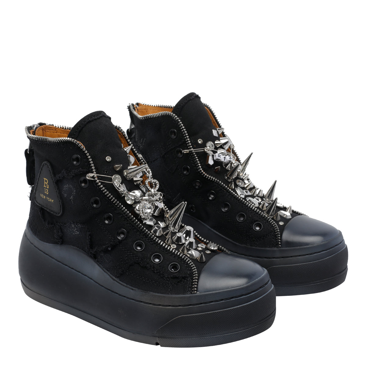 R13 Boots Black Fabric Metal/rubber Sole