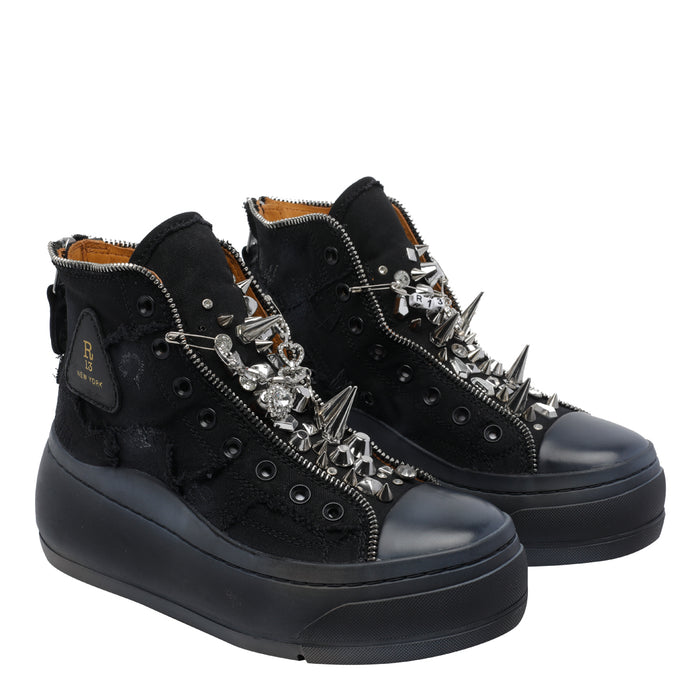 R13 Boots Black Fabric Metal/rubber Sole