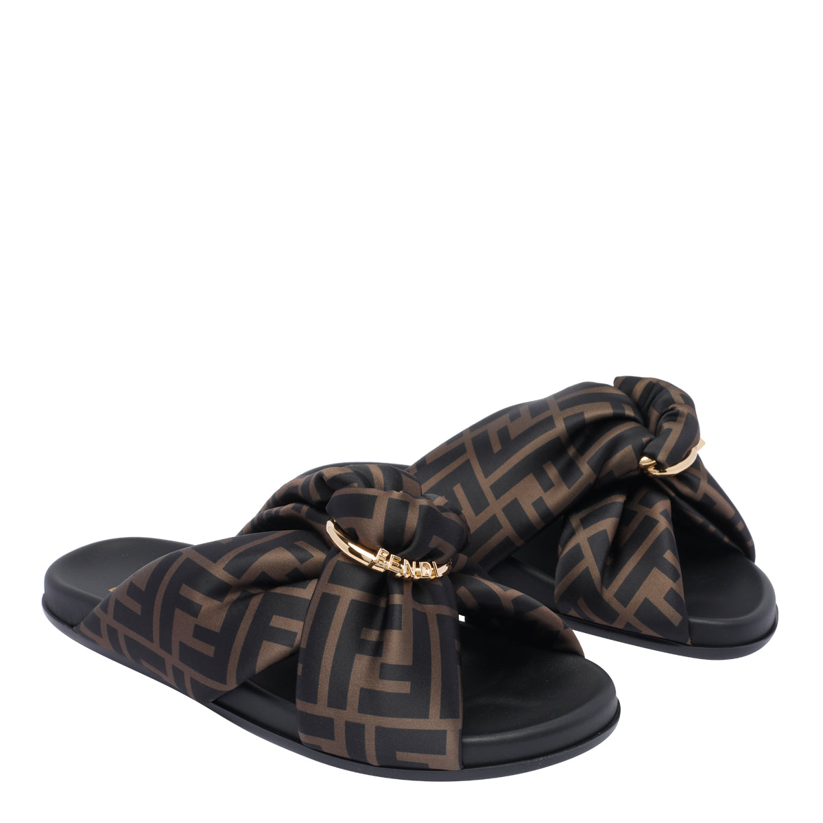 Fendi Sandals Brown Fabric/rubber Sole