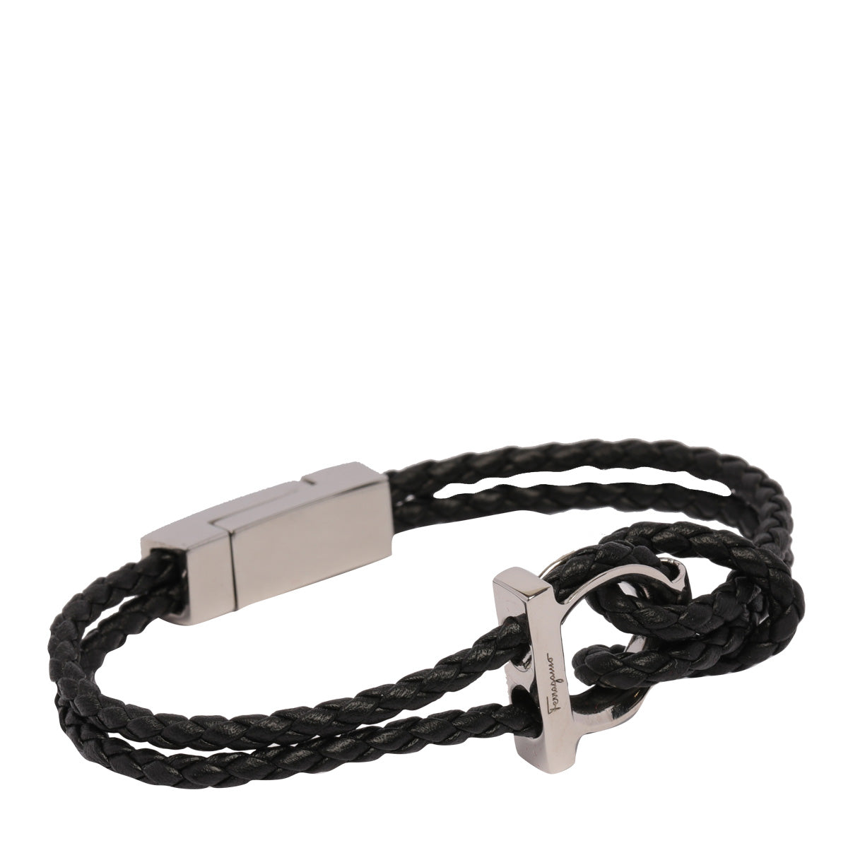 Ferragamo Bijoux Black Brass Steel Calf Leather