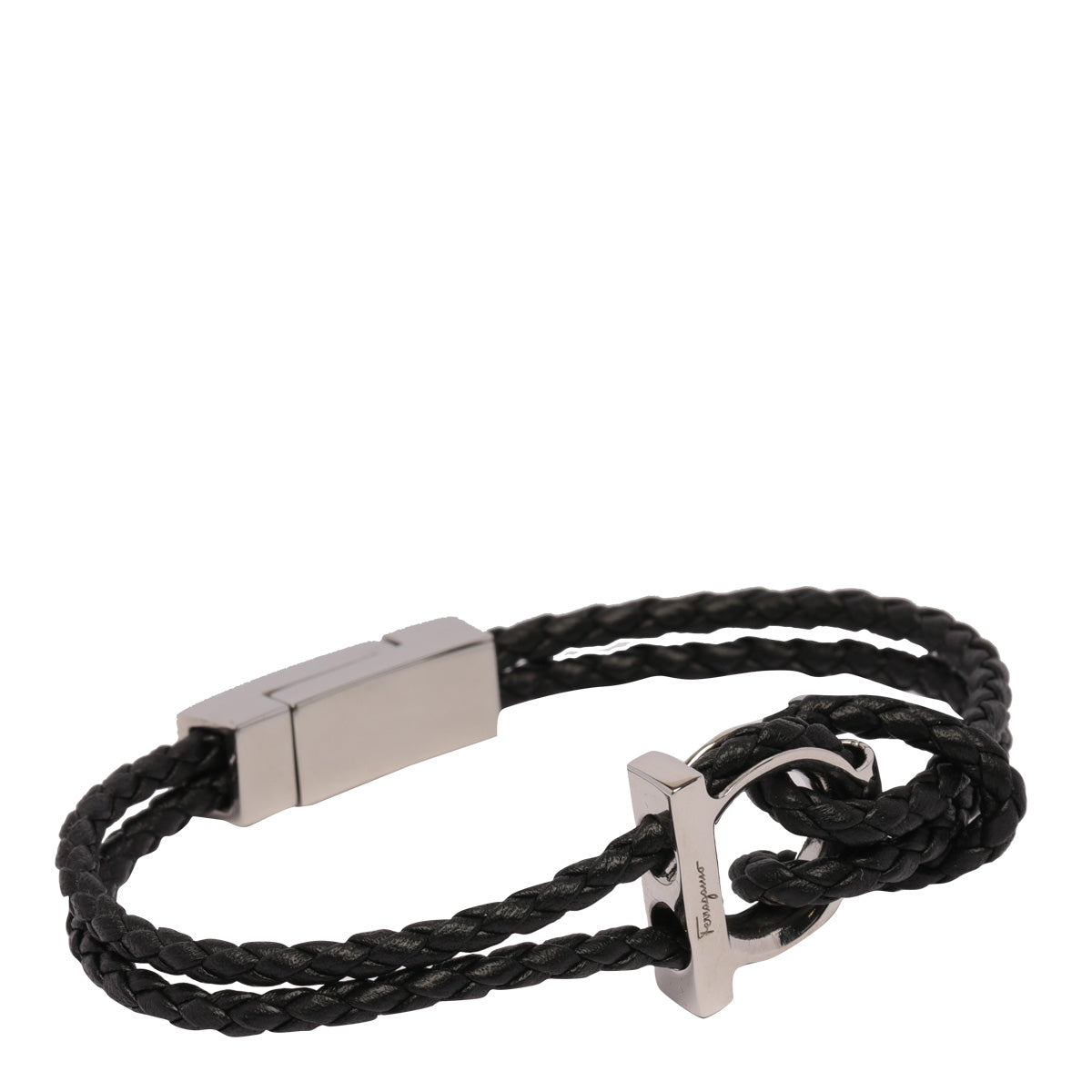 Ferragamo Bijoux Black Brass Steel Calf Leather
