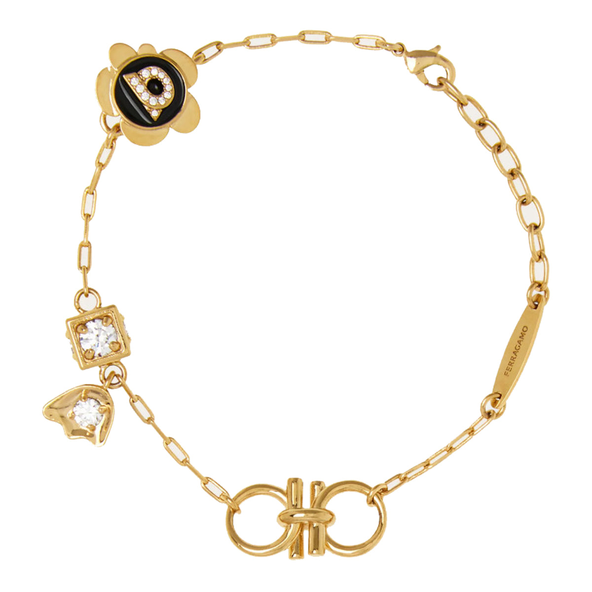 Ferragamo Bijoux Golden Brass Glass Enamel