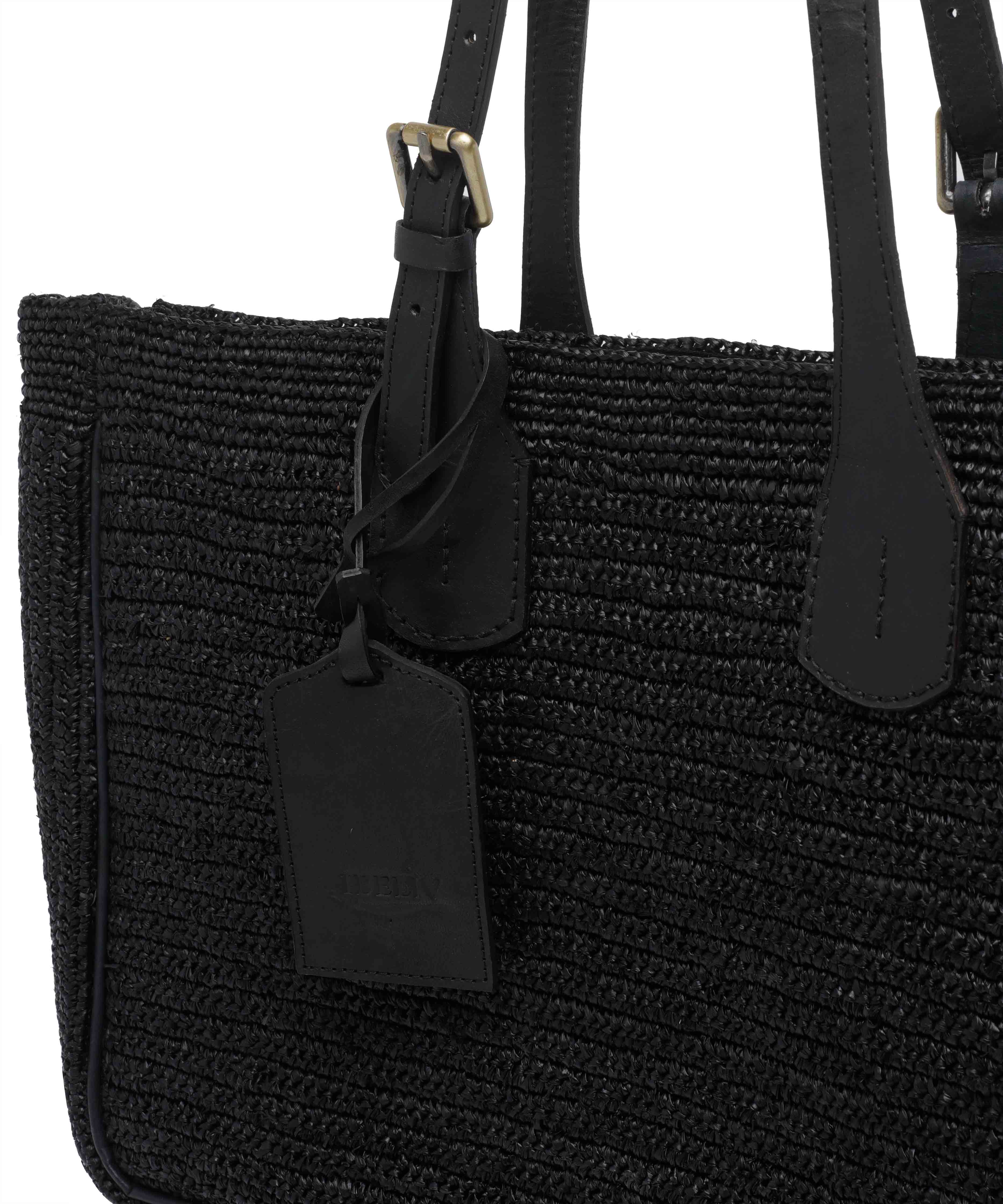 IBELIV Bags Black Raffia Cotton