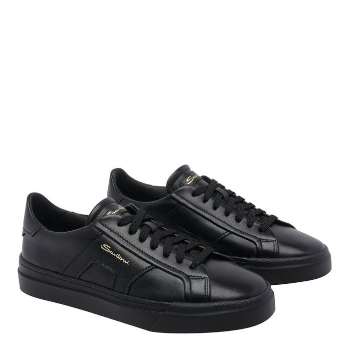 Santoni Sneakers Black Calf Leather/rubber Sole