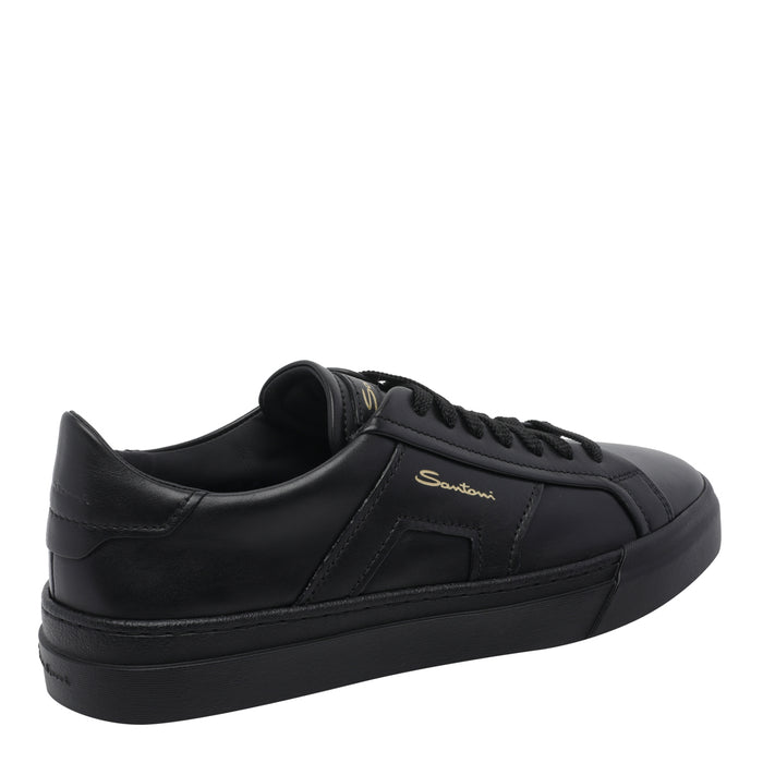 Santoni Sneakers Black Calf Leather/rubber Sole