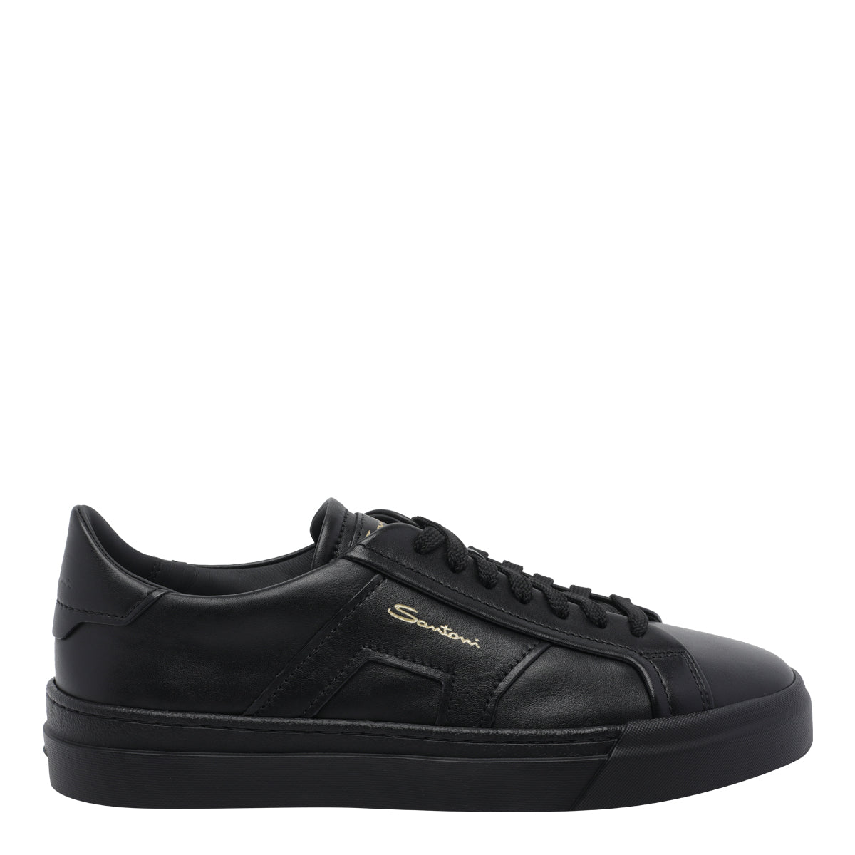 Santoni Sneakers Black Calf Leather/rubber Sole