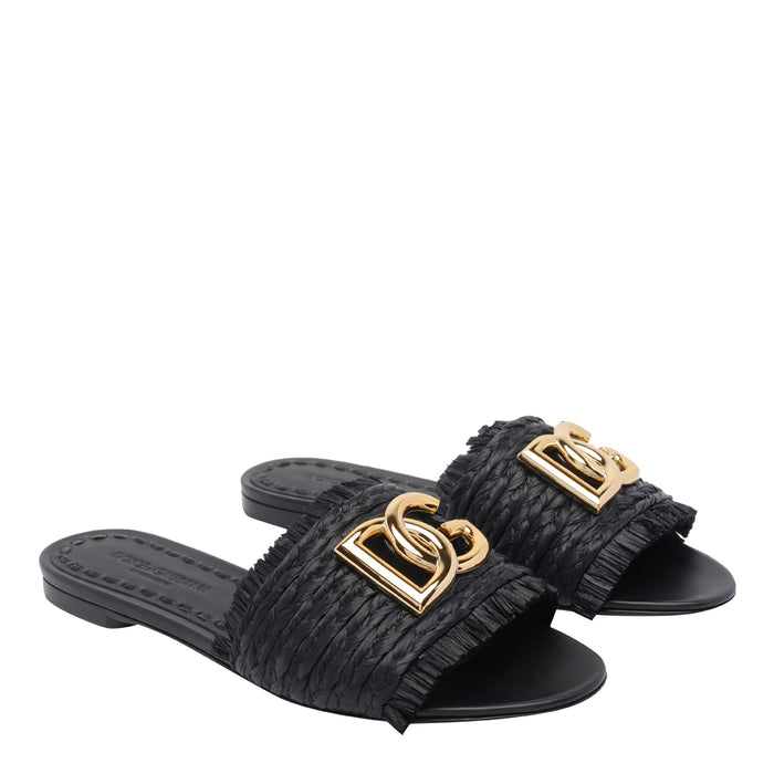 Dolce & Gabbana Sandals Black Fabric Leather Sole