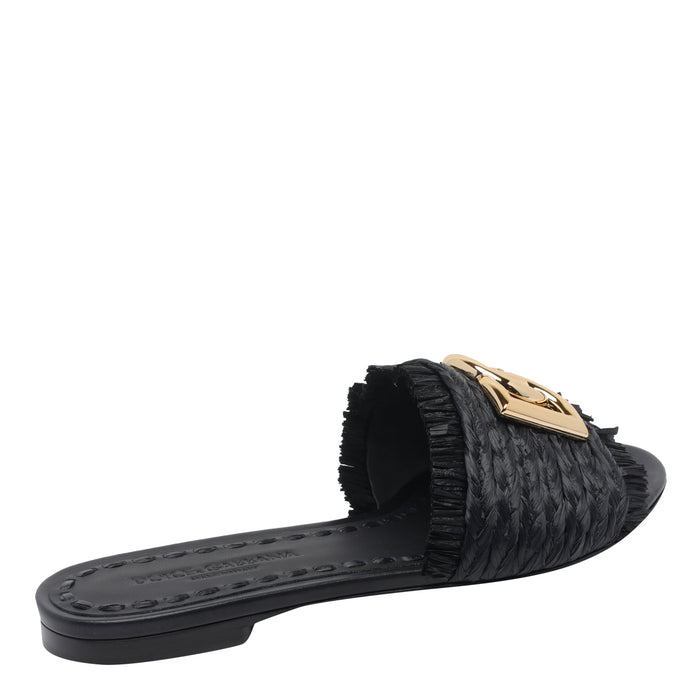 Dolce & Gabbana Sandals Black Fabric Leather Sole