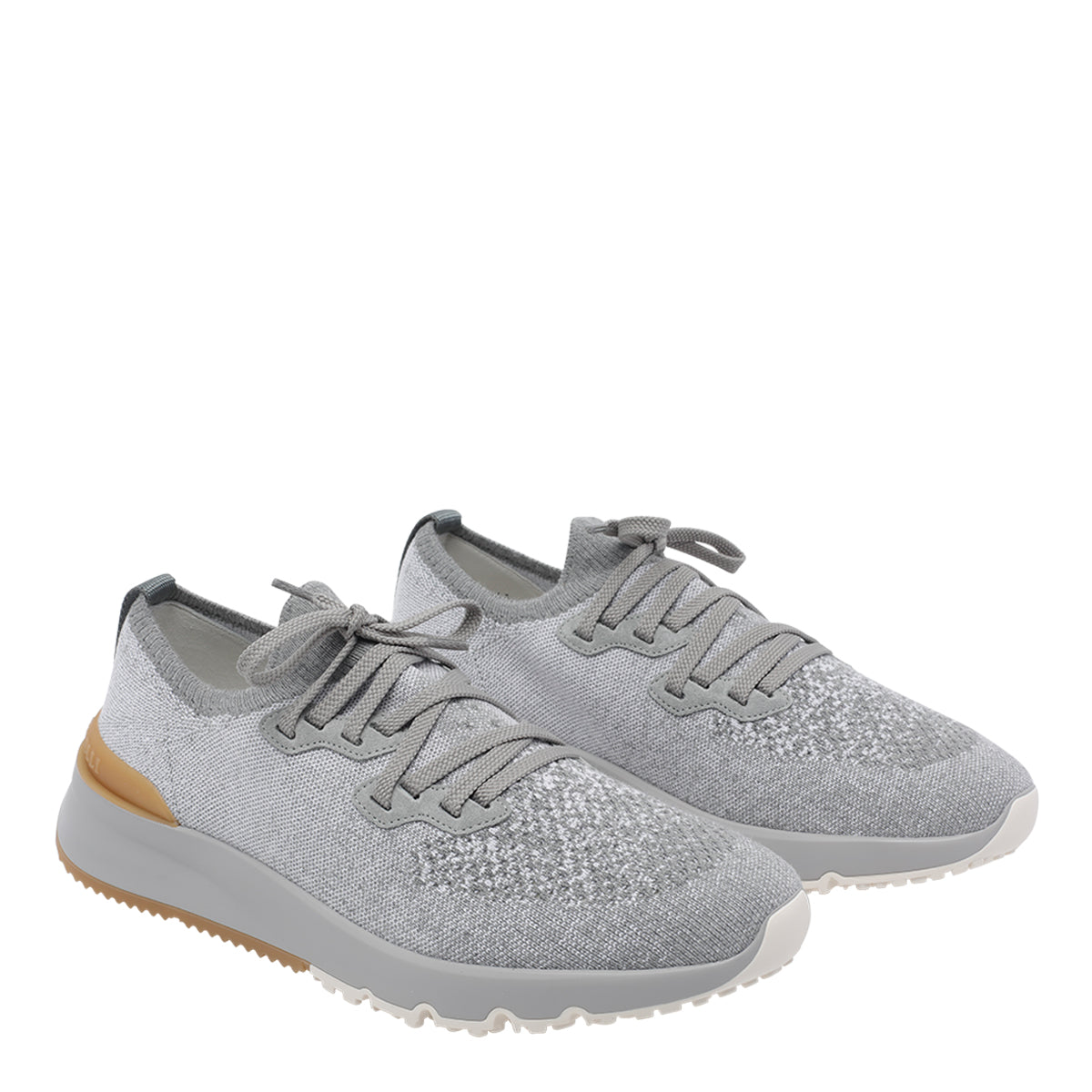 Brunello Cucinelli Sneakers Grey Leather Fabric Rubber Sole