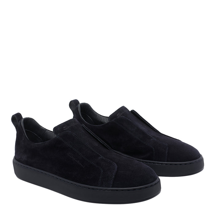 Santoni Sneakers Blue Calf Leather/rubber Sole