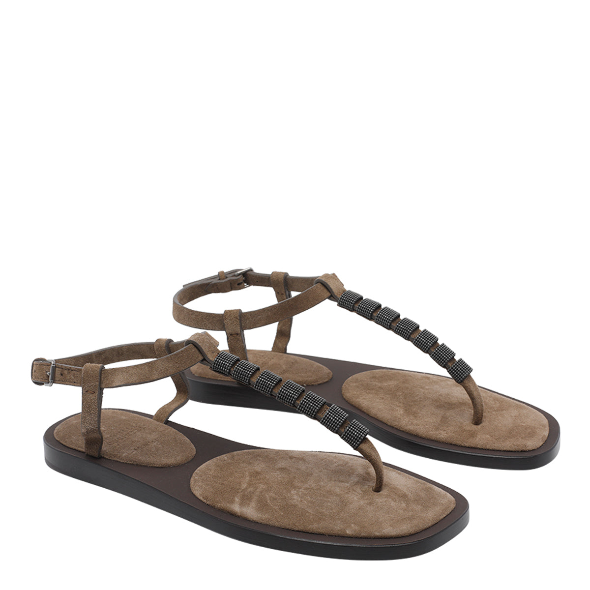 Brunello Cucinelli Sandals Brown Leather Rubber Sole