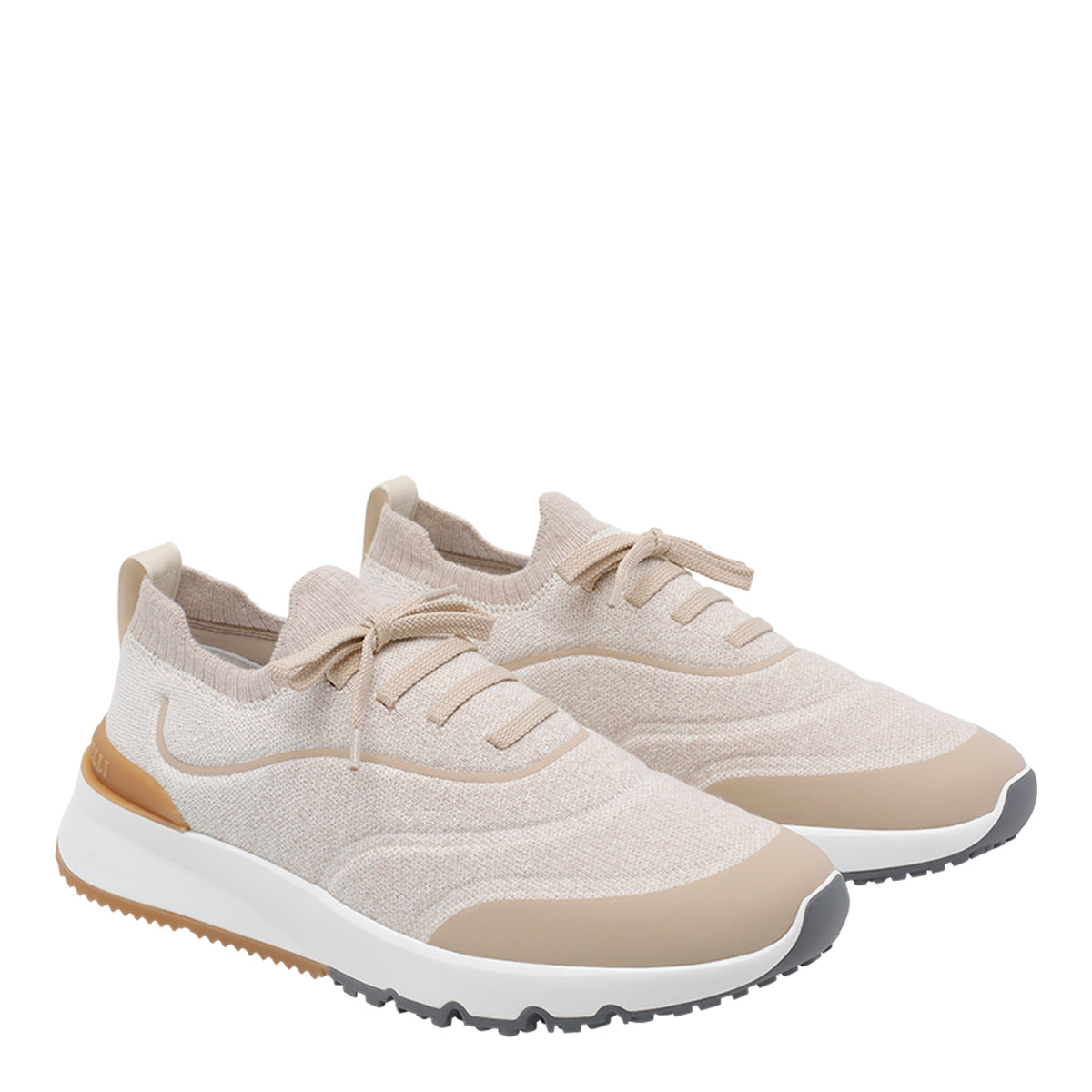 Brunello Cucinelli Sneakers Beige Leather Fabric Rubber Sole