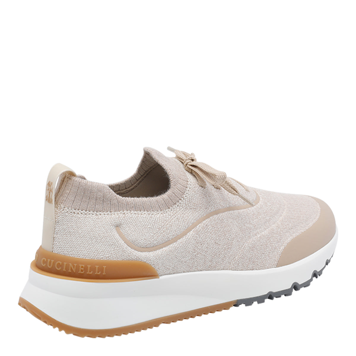 Brunello Cucinelli Sneakers Beige Leather Fabric Rubber Sole
