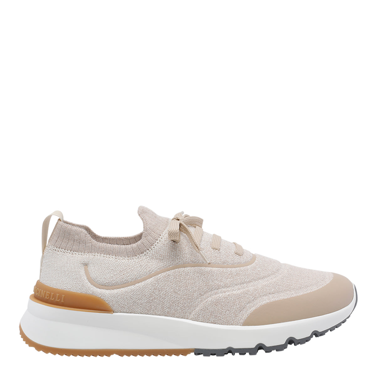 Brunello Cucinelli Sneakers Beige Leather Fabric Rubber Sole