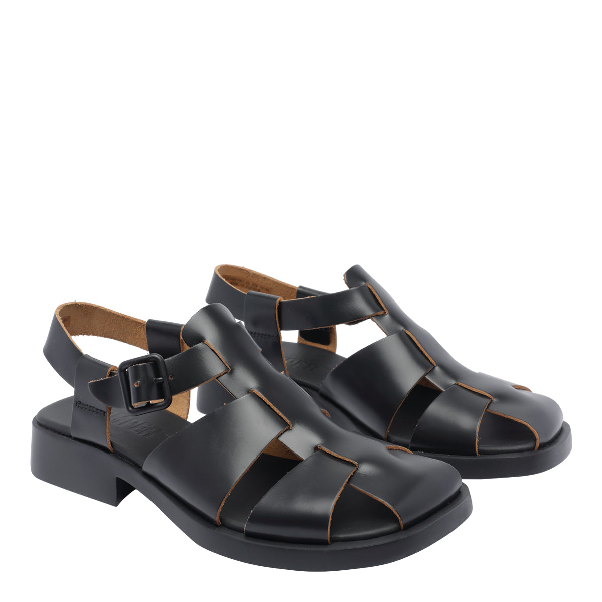Camper Sandals Black Calf Leather/rubber Sole