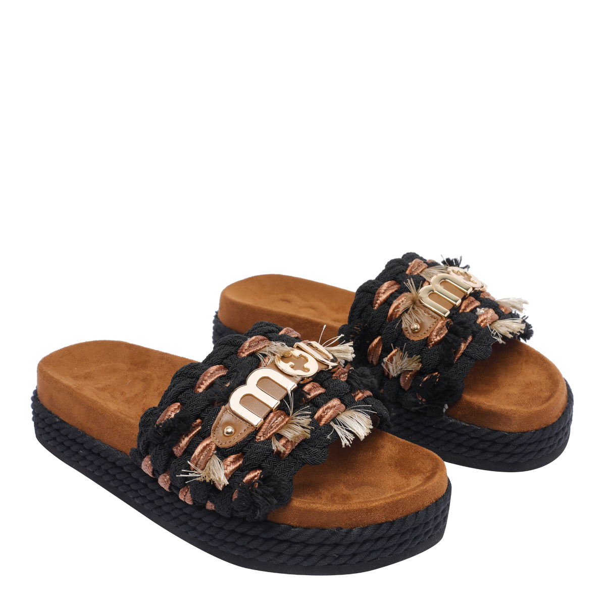 Mou Sandals Black Fabric/rubber Sole