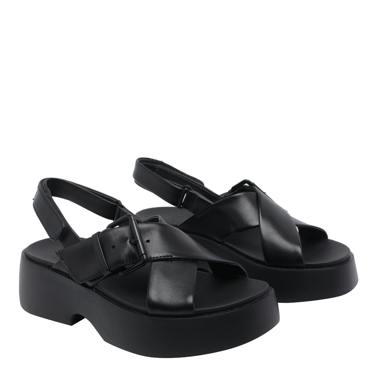 Camper Sandals Black Calf Leather/rubber Sole