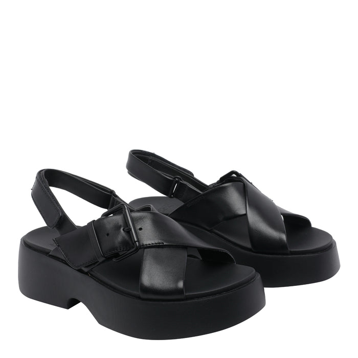 Camper Sandals Black Calf Leather/rubber Sole