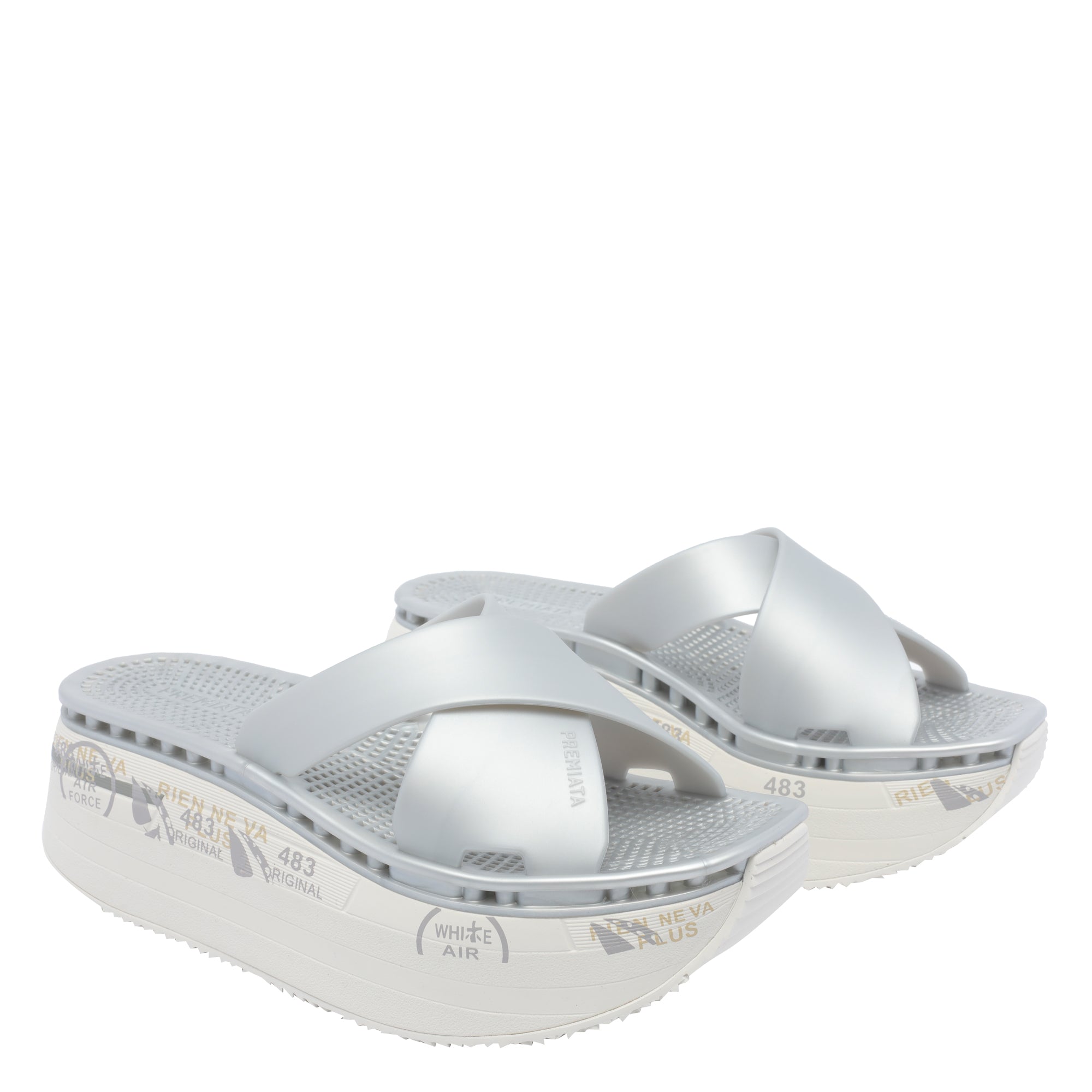 Premiata Sandals Silver Rubber/rubber Sole